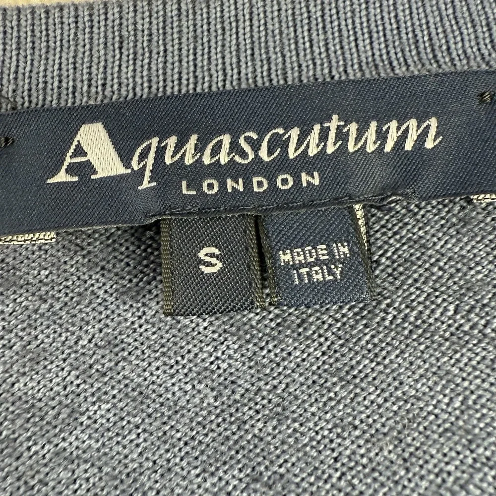 Aquascutum London Men's Small Blue 100%‎ Merino Wool Cardigan Made Italy $395